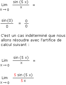 exemple de calcul de la limite de sin(5x)/x pour x tendant vers 0